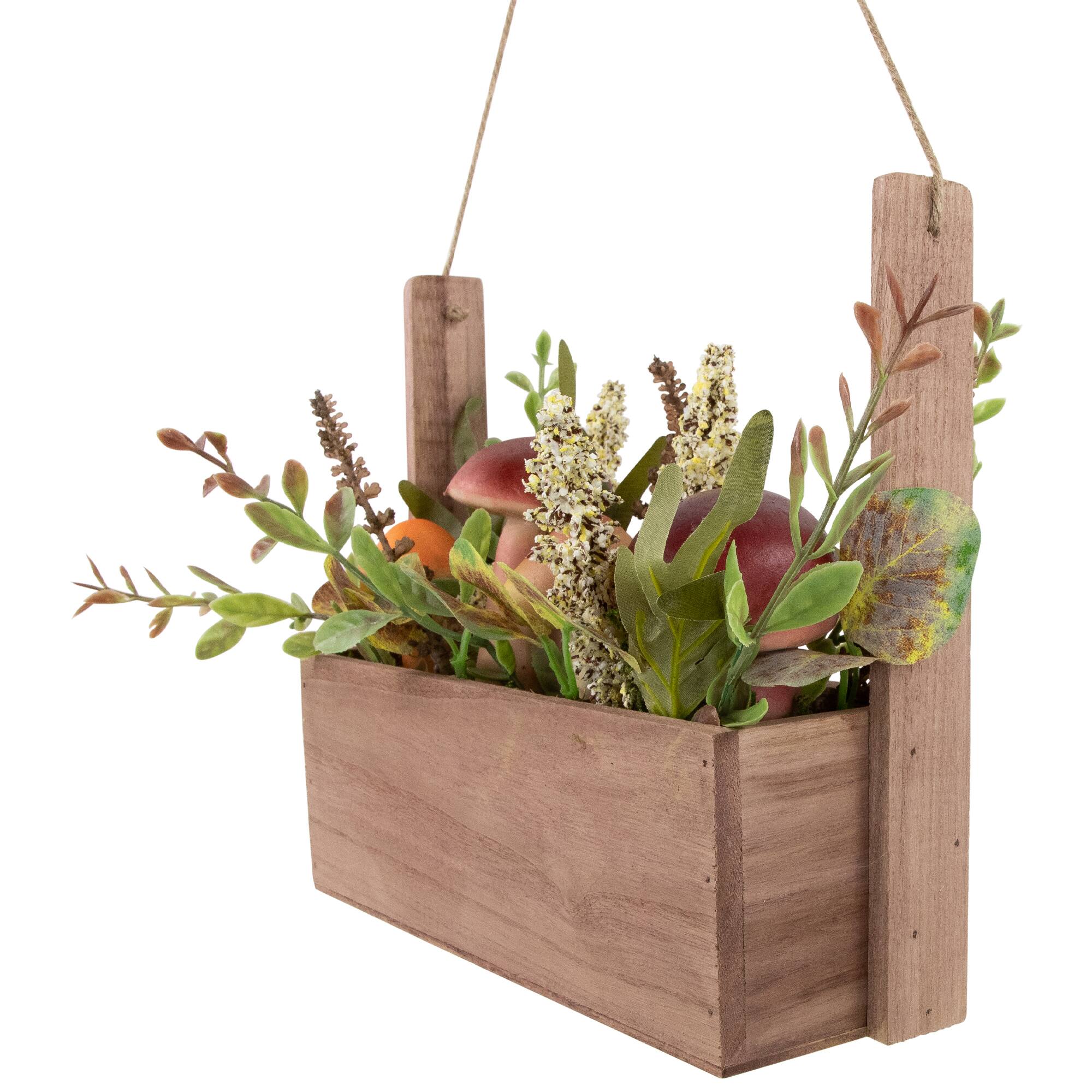 19" Mushroom & Foliage Wooden Fall Harvest Hanging Basket